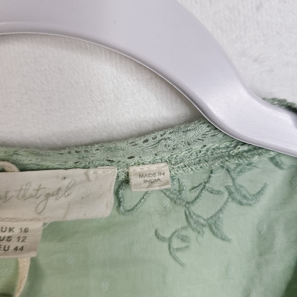 Anthropologie Delicate Green Embroidered Blouse - Picture 3 of 6